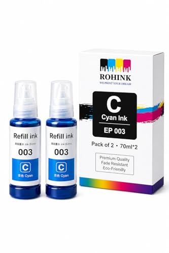 Image of 003 Compatible Refill Ink for Epson L3110, L3150, L3250, L3252, L3115, L3116, L3101, L3210, L3215, L3216, L3151, L3152, L3156, L5190 Printers (003 Cyan Pack 2)
