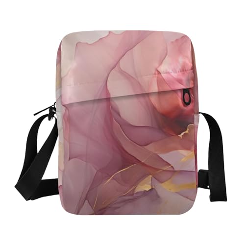 Crossbody Bag Pink Gold Marble Messenger Bag for Women Men Purse Shoulder Bag Satchel Bag with Adjustable Strap 214B0098