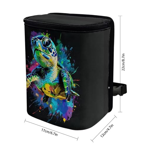 Image of Talayituse Turtle Paint Splatter Print Car Trash Can with Adjustable Straps, Foldable Car Trash Bag Bin Car Garbage Bag Multipurpose Storage Box for Vehicle Travel Camping Picnicing