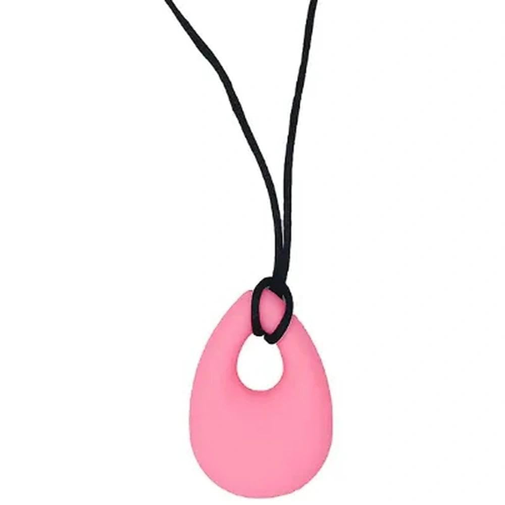 Sensory Chew Necklace, Soft Silicone Chew Toys for Kids with ADHD Autism, Anxiety, Chewy Teardrop Pendant Teething Necklace Sensory Toy for Boys Girls Adults Chewer (Pink)
