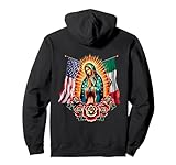 Virgen De Guadalupe Virgin Mary Mexican American Flag Pullover Hoodie