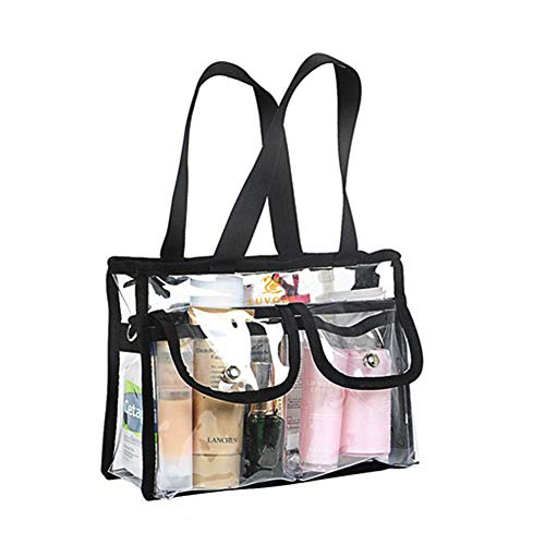 Clear Tote Bag With Zipper Transparent Makeup Bag Stadium Approved with Shoulder Strap Carry Handle Cosmetic Organizer PVC Toiletry Bag