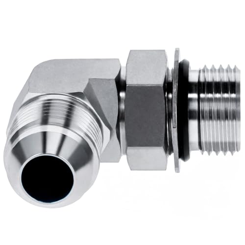 Image of 90 Degree Elbow Straight Hydraulic Hose Adapter Fittings, 6801-08-08 1 /2 inch Male JIC (3 /4 inch-16 thread) x 1 /2 inch Male ORB (3 /4 inch-16 thread) Connectors x 10 pack