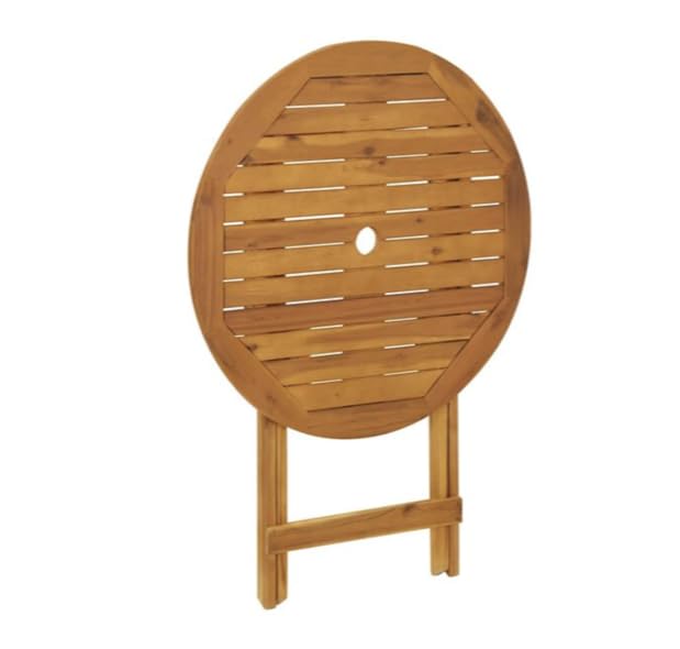 Wooden Garden Dining Table Outdoor Foldable Rustic Acacia Solid Wood Round Folding Bistro 70cm Weather Resistant Porch Deck Patio Furniture
