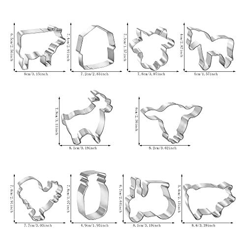 10 Pcs Farm Cookie Cutter Set With Recipe Booklet Rooster Cow Pig Lamb Horse Barn And Tractor Cow Face Milk Bottle Bull Head #TOP1