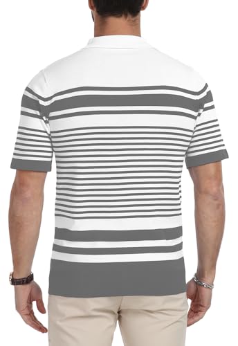 KUYIGO Polo para Hombre con Cuello de Punto, Manga Corta, Cremallera, Rayado miniatura 4