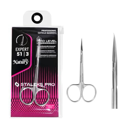 STALEKS PRO by Natury Nails Professional Cuticle Scissors with Hook Tip, Ergonomic Rings, Stainless Steel, Expert SE-51/3