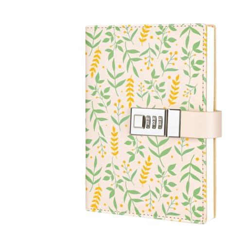 DancJulieパスワード管理ノート 鍵ペンホルダー 鍵 暗号帳 ロック可能 日記帳 ダイヤル ノート システムビジネス カード収納ケース付き 詰め替え紙収納 現金オーガナイザー 卒業記念 お祝いギフト (黄色い柳と緑の草)