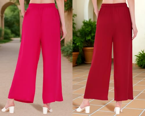 Image of Buy That Trendz Palazzo Pants for Women Rayon Elasticated Regular Fit Flared Wide Leg M to 6XL Pack of 2