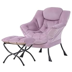 Tiita Lazy Chair with Ottoman, Modern Large Accent Lounge Chair, Leisure Sofa Armchair with Ottoman, Reading Chair with Footrest for Bedroom, Living Room, Dorm Rooms, Garden and Courtyard