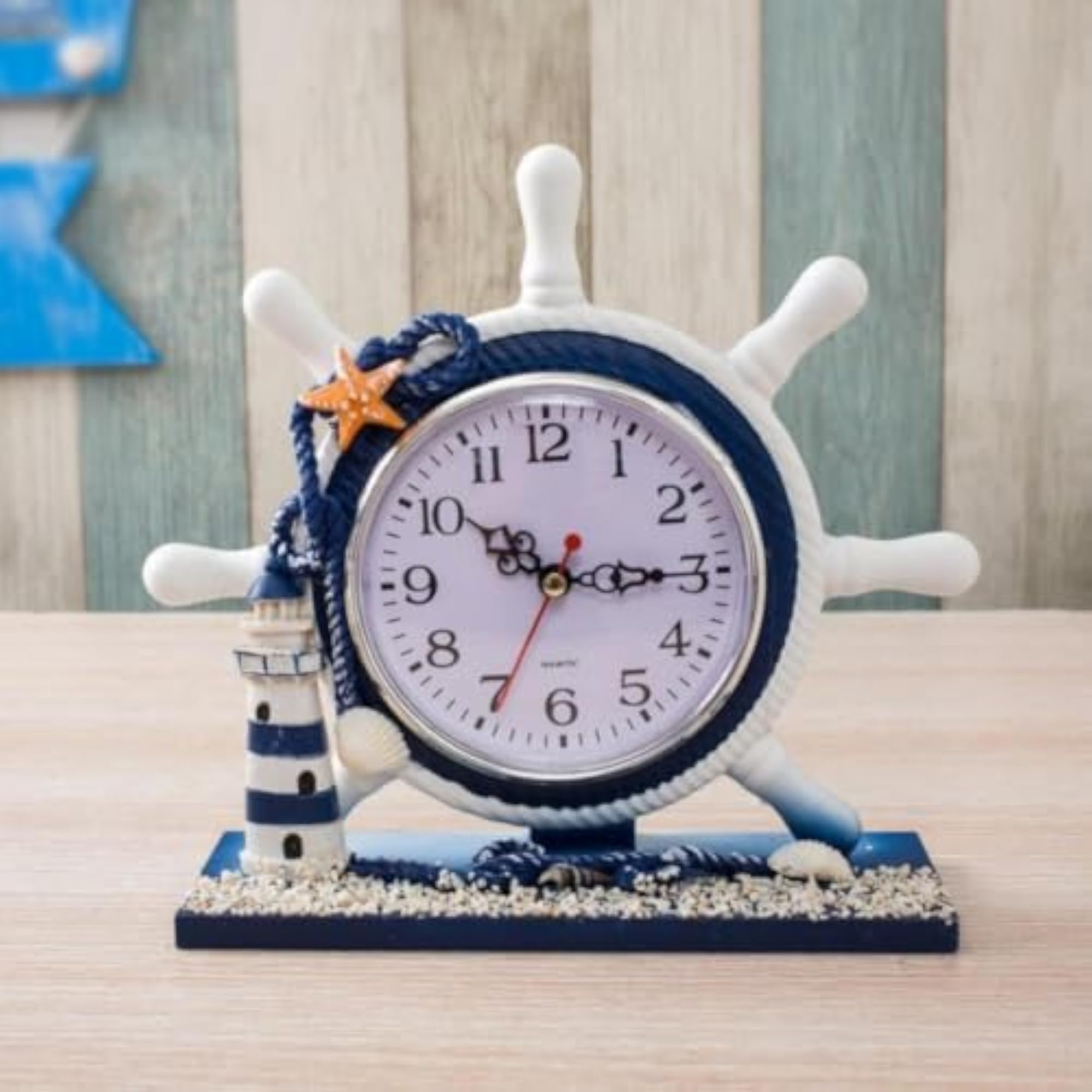 Nautical Desk Clock, Ship Wheel Design for Coastal Decor