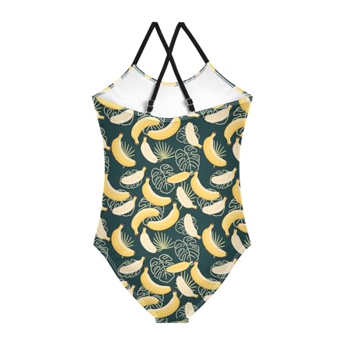 senya Girls Swimsuits One-Piece Swimwear Tie Bathing Suit Beach Summer Round Neck 7-8T Banana Leaf Pattern2