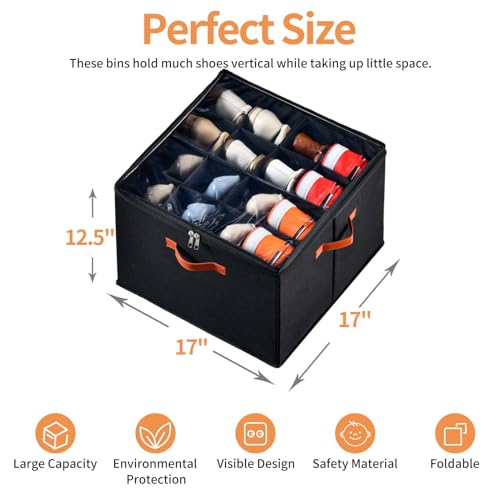 Image of INSTY 2 Pack Shoe Organizer for Closet, Fits up to 32 Pairs, Adjustable Dividers for Shoe Storage, Space-Saving Shoe Bins and Clear Top, Black