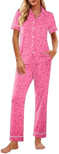 Ekouaer Womens Pajama Sets 2 Piece Button Down Short Sleeve Pjs Set Soft Lounge Set with Long Pants S-XXL