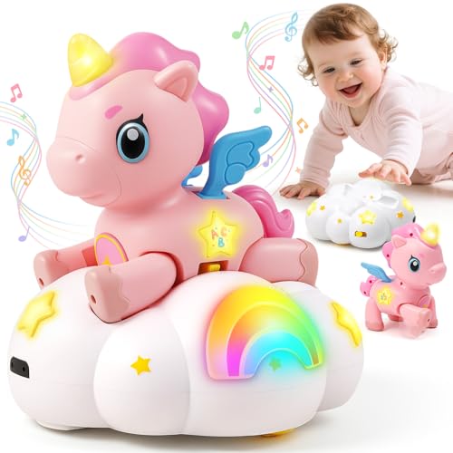 Image of Jyusmile Musical Crawling Baby Toy 6-12 Months+, Sensory Learning Development Toy for Tummy Time, Christmas Birthday Gifts for 1 Year Old Girl