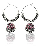 Moonstruck Aros oxidados de plata con Meenakari jhumkas para las mujeres