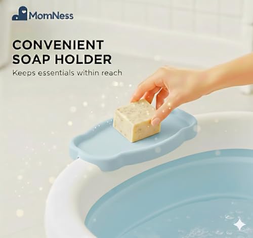 Image of Foldable Baby Bathtub for 0-3 Years | Collapsible Portable Bath Tub with Soap Holder & Drain Plug | Non-Slip Legs, Heat Retention Design, BPA-Free Safe Material (Blue)