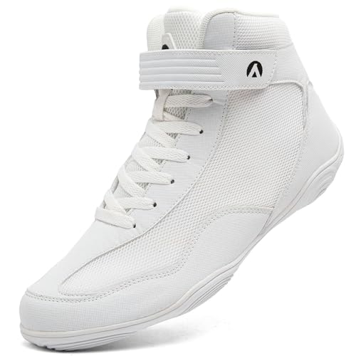 Mufanton Botas de Lucha para Hombre Zapatos de Lucha Profesional Deportivos Ligeros Zapatos de Boxeo para Entrenamiento físico Wrestling Shoes,Blanco,EU40