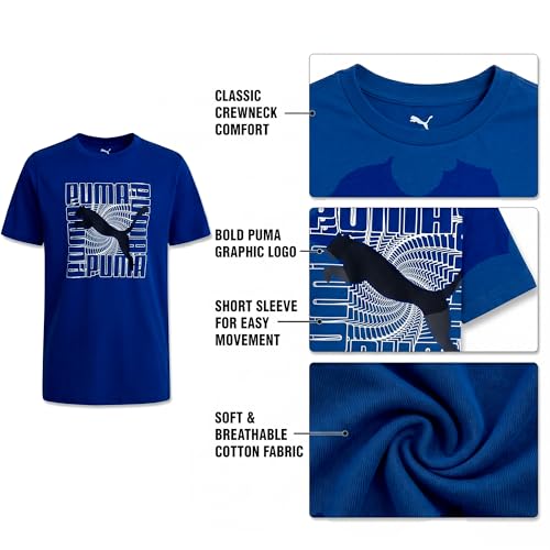 Image of PUMA Boys T-Shirts Athletic Crewneck Short Sleeve Tees (Sizes S-XL) | Soft Breathable Cotton Blend, Comfortable Casual Fit, Great for School, Play & Everyday Wear