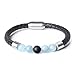 Produktbild COAI® Geschenkideen Glücksarmband aus Aquamarin und Lederarmband mit Magnetverschluss aus Edelstahl für Herren