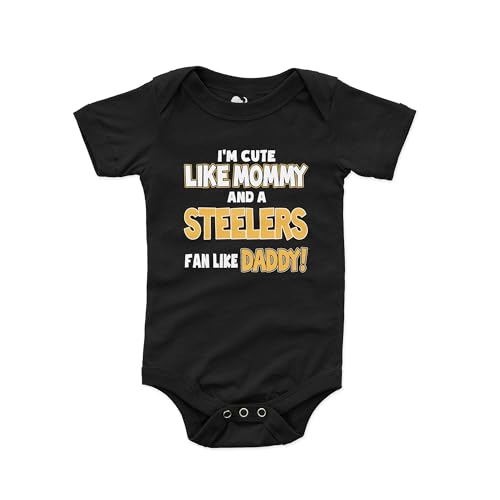 Image of NanyCrafts Baby's I'm Cute like Mommy and a Steelers Fan like Daddy Bodysuit