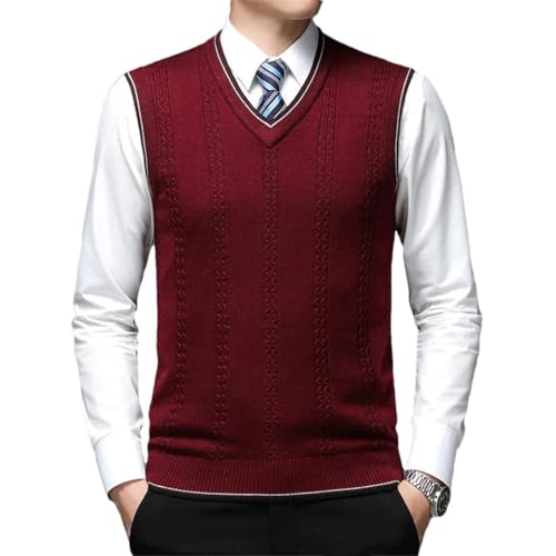 Men's Fashion Solid Color Wool Pullover V-Neck Sleeveless Casual Knitted Vest
