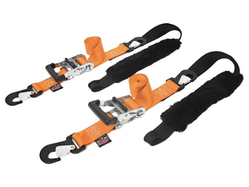 Powertye 2In X 7Ft Big Daddy Ratchet Tie-Downs W/Sheepskin Soft-Tye - Made In Usa - 1,500 Lb. Working Load Limit / 4,500 Lb. Breaking Strength - Orange (Pair) #TOP15