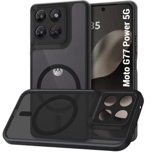Image of TheGiftKart Hybrid Shockproof Back Cover Case for Motorola Moto G77 Power 5G Compatible with MagSafe | Camera Protection Module | Hard Cover Case (PC & TPU, Translucent Smoke Matte Back, Black Sides)