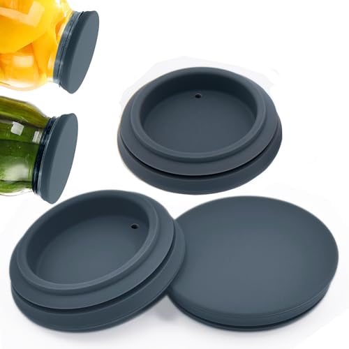 Regular Mouth Mason Jar Lids - 2.75 Inch Canning Lids Fit for All Regular Mouth Mason Jars,Food Grade Silicone Mason Jar Caps,Dishwasher Safe,Leak Proof Reusable Lids,3 Pack (Grey-3 Pack)
