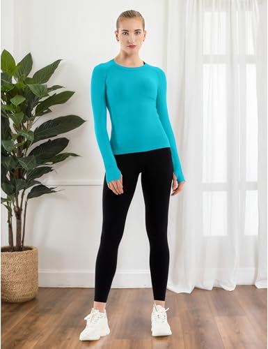 Image of MathCat Seamless Workout Shirts for Women Long Sleeve Yoga Tops Sports Running Shirt Breathable Athletic Top Slim Fit XS-XL