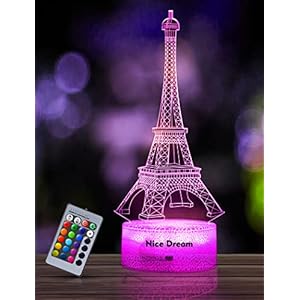 Nice Dream Tour Eiffel Veilleuse pour Enfants, Lampe Illusion 3D Pépinière LED Lumière, Télécommande 16 Changement de Couleur Dimmable, Cadeaux de Noël pour Filles Garçons Salon Chambre Décor