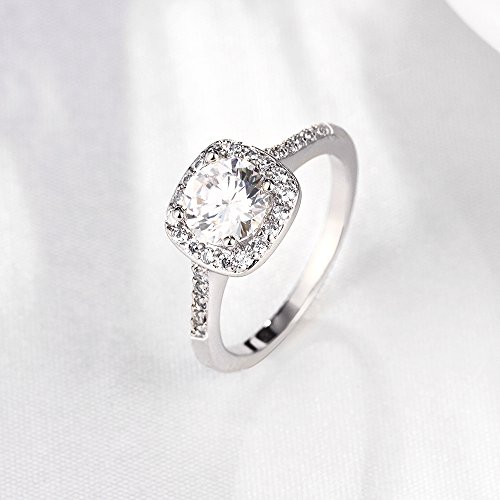 Xiaomei Clear And Exquisite 925 Sterling Silver Cube Diamond Drill Cz Diamond Engagement Bride Jewelry Ring (Us Code 8, Silver) #TOP3