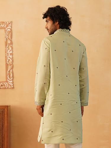Image of Jompers Men's Pista Sequin Embroidered Kurtas (Pista, M)