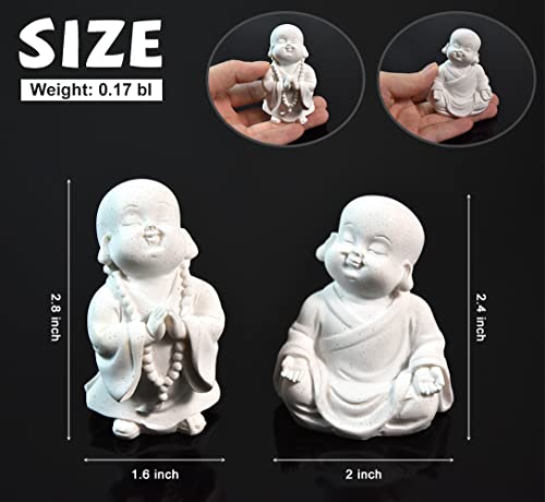 Fazhongfa 2Pcs Buddha Statue Happy Laughing Buddha Figurine Cute Small Monk Statues Mini Maitreya Buddha Minimalist For Desktop Ornament Home Decor Car Dashboard And Shelf Decorations Buda (White) #TOP1