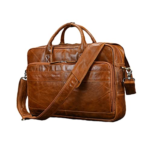 Retro Laptop Briefcase Bag Genuine Leather Handbags Casual 15.6'' Bag Daily Working Tote