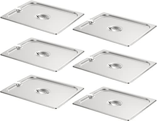 CURTA 6-Pack 1/2 Size Slotted Steam Table Pan Covers with Handle, NSF Certified 18/8 Stainless Steel Hotel Pan Lids for Catering, Buffet, Restaurant, Commercial Kitchen, Dishwasher Safe