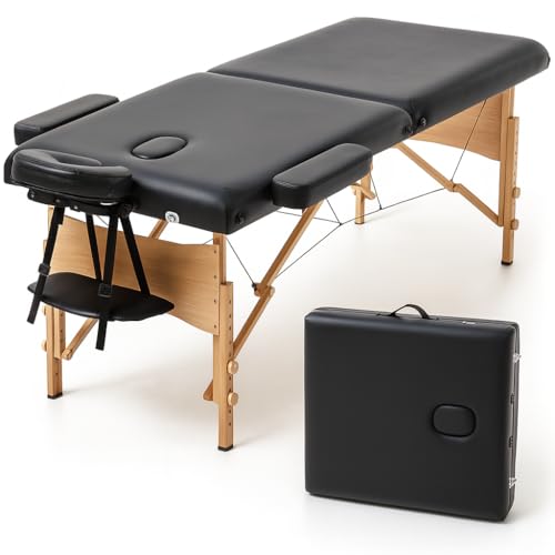 T-LOVENDO.ES Camilla de Masaje Plegable portátil Ligera Profesional | 2 cuerpos con Altura Ajustable | Acolchado Espuma Alta Densidad | Estructura Madera | Soporta hasta 200kg