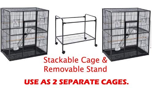 2 Color, Extra Large Double Stackable Wrought Iron Flight Bird Breeding Cage For Canary Parakeet Cockatiel Lovebird Finch Bird Cage With Metal Tray And Removable Stand #TOP2