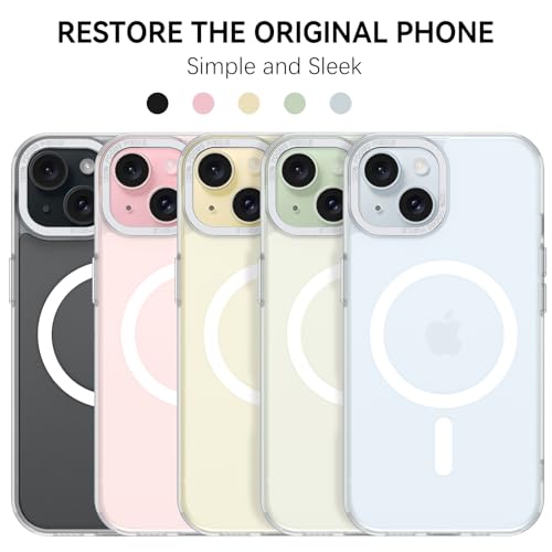 Image of YINLAI for iPhone 15 Case 6.1-inch,Magnetic Compatible with MagSafe, Slim Matte Anti-Fingerprint, Shockproof Full Body Military Grade Protection for iPhone 15 Cover, Clear