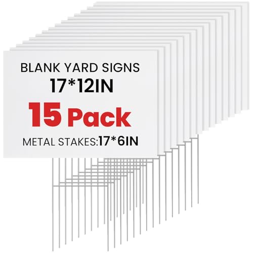 15 Pack Yard Signs with Metal Stakes Custom Yard 17 x 12 Inches Corrugated Plastic Board for Sale Sign Outdoor Rent Guidepost Garage Sale Signs Birthday Party