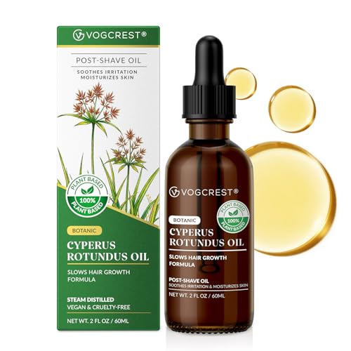 VG VOGCREST Cyperus Rotundus Oil: After Shave Oil for Face & Body - Natural Hair Growth Inhibitor Helps Slow Regrowth - Safe for Sensitive Skin & PCOS (Green 2 FL OZ)