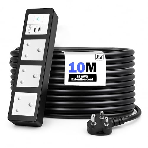 Image of MX 35W Extension Board PD GaN Charger Super Fast Charging 2 Type-C, 3 Indian 16A Sockets (2600W) Multiport Desktop Power Strip for iPhone Android Laptop Tablet Charging Station 10M Cable