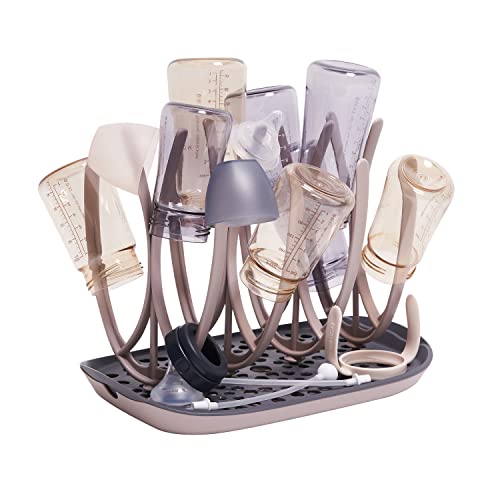 Image of MOTHER-K Baby Bottle Drying Rack with Tray, Adjustable Holder for Bottles, Pacifier, Pump Parts and Accessories (Beige)