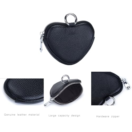 Heart-Shaped Coin Wallet Genuine Leather Coin Purse Cute Leather Wallet For Women Mini Leather Zipper Storage Bag For Women (black)4