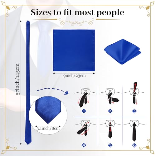 Image of Zhanmai 48 Pcs Men Solid Color Ties and Pocket Square Set Satin Necktie Business Handkerchief for Wedding Party