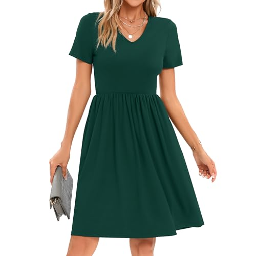 Image of Women's Spring Casual Short Sleeve A-Line Midi Loose Fit Teacher Dresses T-Shirt Flowy Work Travel Sundress with Pockets 2026
