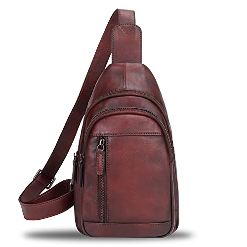 IVTG Genuine Leather Sling Bag Chest Shoulder Pack Crossbody Casual Daypack Vintage Handmade Hiking Backpack Motorcycle Bag (Coffee)2