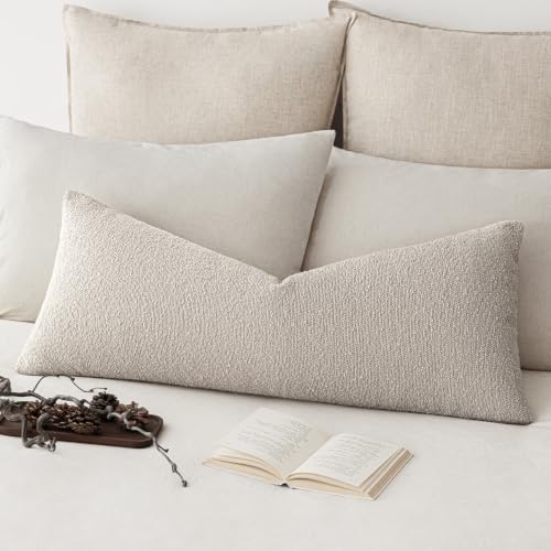 Image of Foindtower Decorative Textured Boucle Throw Pillow Covers Accent Solid Pillow Cases Neutral Long Body Lumbar Couch Cushion Case for Chair Sofa Bedroom Living Room Home Decor 14x36 Inch,1PC,Oatmeal