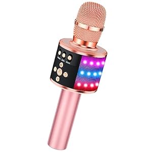 BONAOK Karaoke Microphone for Kids & Adults – Bluetooth Microphones Singing Mic with Disco Lights, Echo Effect, Built-in Speaker Portable Karaoke Player for Party Travel Gifts Q78(Rose Gold)