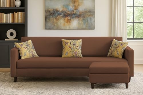 Image of Casaliving Premium Lifestyle Fabric 5 Seater L Shape Sofa Set 4 Seater Modern Sofa Set & Ottoman for Living Room (Brown Color)